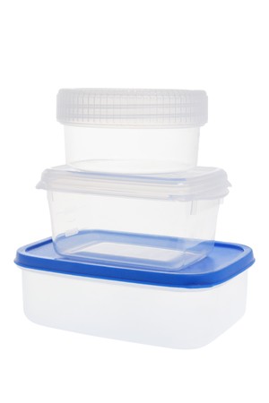 Plastic Containers on White Backgroundの写真素材