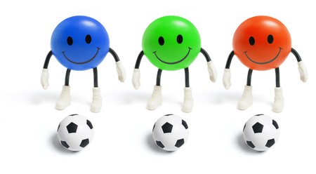 Smiley Toys and Footballs on White Backgroundの写真素材