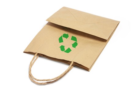 Brown Paper Bag on White Backgroundの写真素材