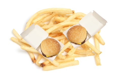 Hamburger and French Fries on White Background