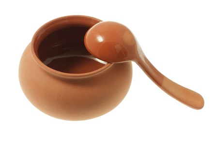 Clay Pot and Ladle n White Backgroundの写真素材