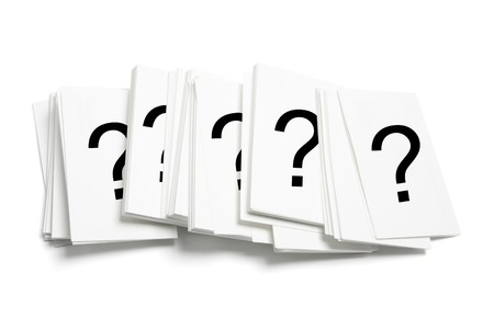 Cards with Question Marks on White Backgroundの写真素材