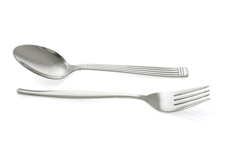 Pair of Fork and Spoon on White Backgroundの写真素材