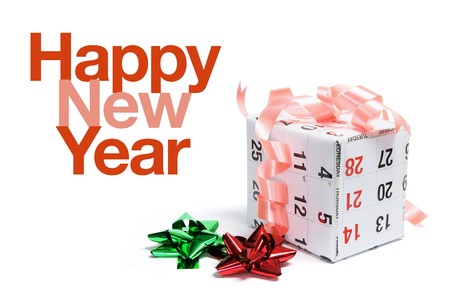 Gift Box Wrapped with Calendar Page on White Background