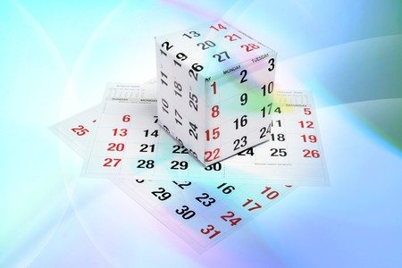 Gift Box and Calendar Pages on Digital Backgroundの写真素材