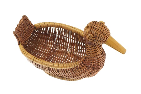 Duck Wicker Basket on White Backgroundの写真素材