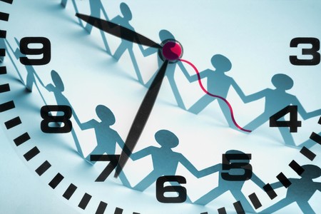 Composite of Clock and Paper Chainの写真素材