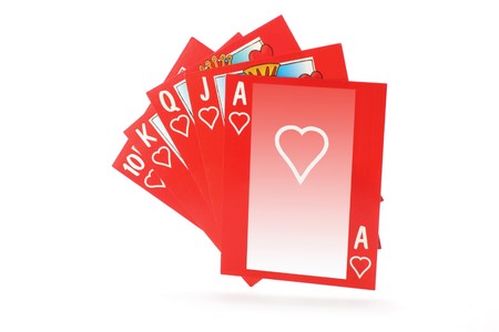 Poker Hand in Hearts on White Background