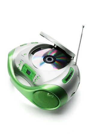 Portable Radio and CD Player on White Backgroundの写真素材