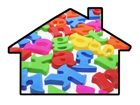 House Shape with Alphabets on White Backgroundの写真素材