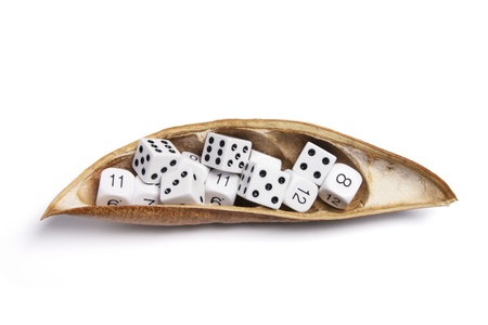 Dice in Pod on White Backgroundの写真素材