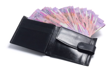 Wallet with Banknotes on White Backgroundの写真素材