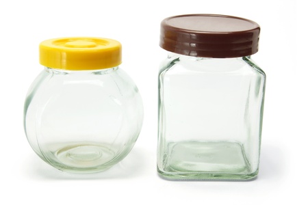 Glass Bottles on White Backgroundの写真素材