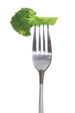 Fork with Broccoli on White Backgroundの写真素材