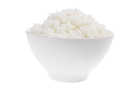 Bowl of Rice on White Backgroundの写真素材