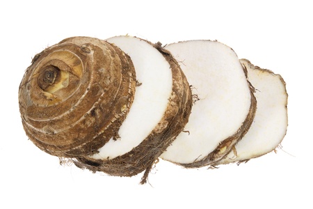 Slices of Taro Root on White Backgroundの写真素材