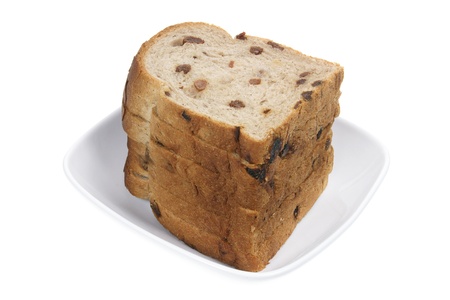 Slices of Raisin Bread on White Backgroundの写真素材