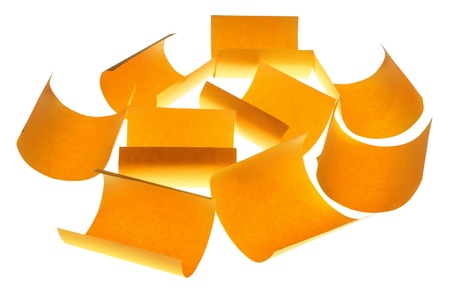 Yellow Note Papers on White Backgroundの写真素材