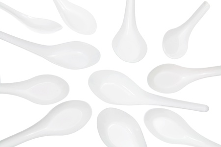 Chinese Soup Spoons on White Backgroundの写真素材