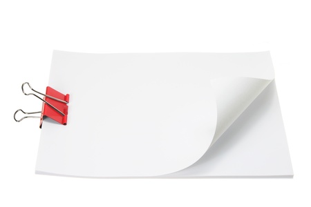 Blank Papers with Paper Clip on White Paperの写真素材