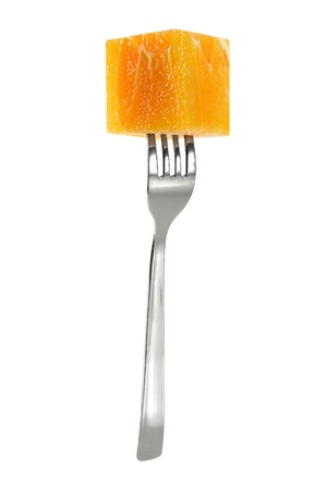 Fork with Cube of Orangeの写真素材