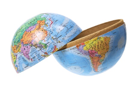 Globe in Halves on White Backgroundの写真素材