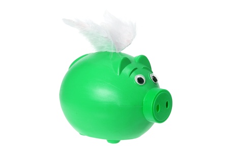 Piggybank with Wings on White Backgroundの写真素材
