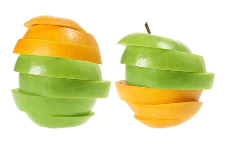 Slices of Apple and Oranges on White Backgroundの写真素材