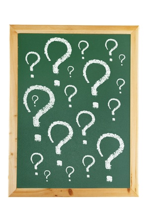 Blackboard with Question Marks on White Backgroundの写真素材