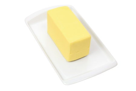 Plate with Butter on White Backgroundの写真素材