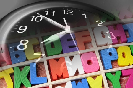 Composite of Alphabets and Clockの写真素材