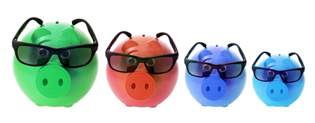 Piggybanks with Sunglasses on White Backgroundの写真素材