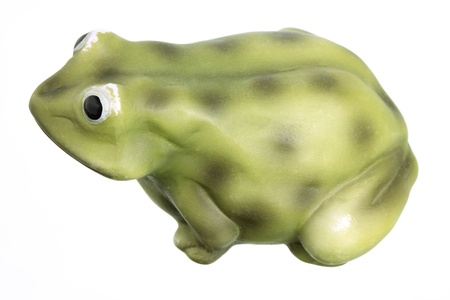 Frog Figurine on White Backgroundの写真素材