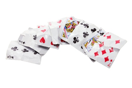 Crumpled Playing Cards on White Background
