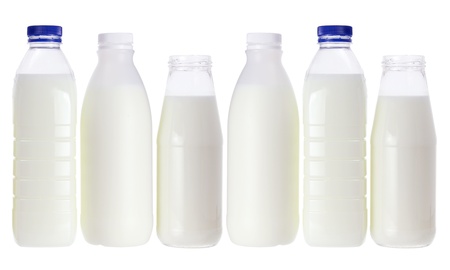 Milk Bottles on White Backgroundの写真素材