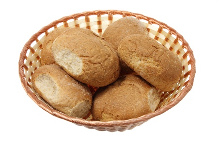 Bread Rolls in Basket on White Backgroundの写真素材