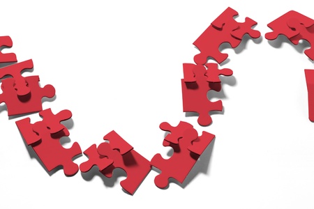 Chain of Jigsaw Puzzle Pieces on White Background