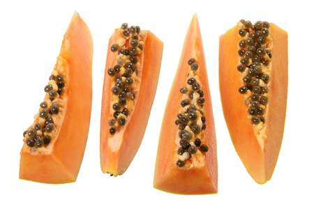 Slices of Papaya on White Backgroundの写真素材