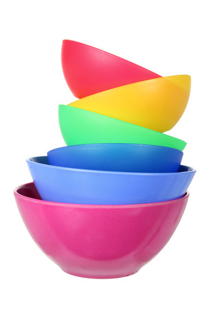 Plastic Bowls on White Backgroundの写真素材