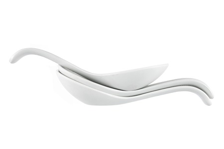 Chinese Soup Spoons on White Backgroundの写真素材