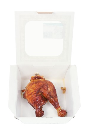 Roast Chicken in Box on White の写真素材