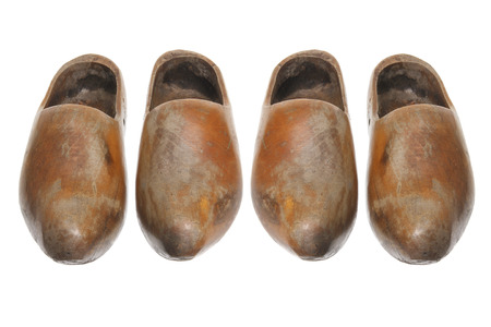 Wooden Dutch Clogs on White Background