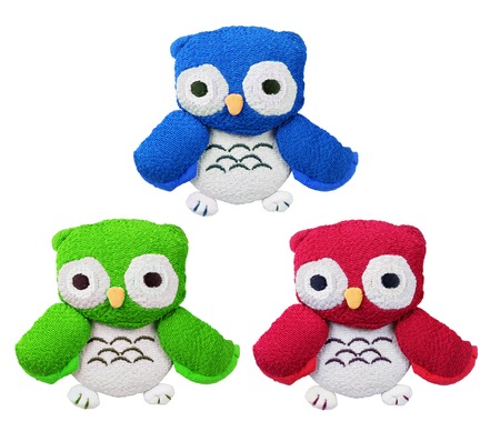 Owl Soft Toys on Isolated White Backgroundの写真素材