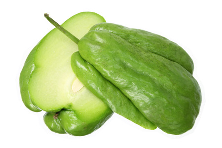 Halves of Chayote on White Backgroundの写真素材