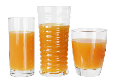 Glasses of Orange Juice on White Backgroundの写真素材