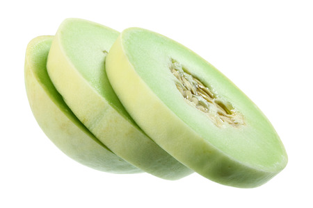 Slices of Honeydew Melon on White Backgroundの写真素材