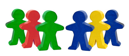Wooden Miniature Figures on White Backgroundの写真素材