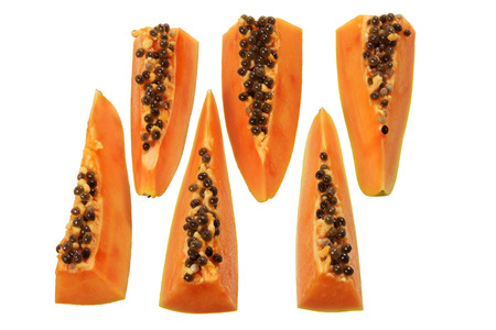 Slices of Papaya on White Backgroundの写真素材