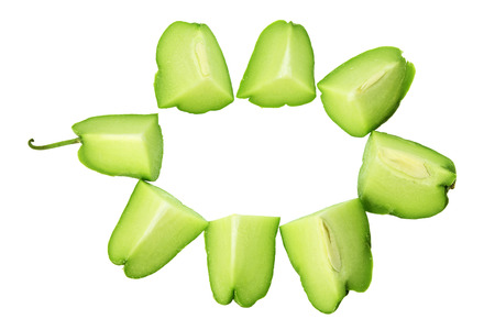Slices of Chayote on White Backgroundの写真素材