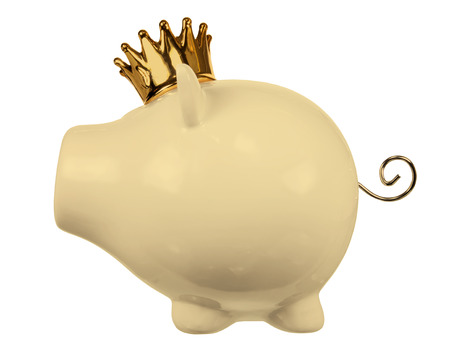 Piggy Bank with Crown on White Backgroundの写真素材